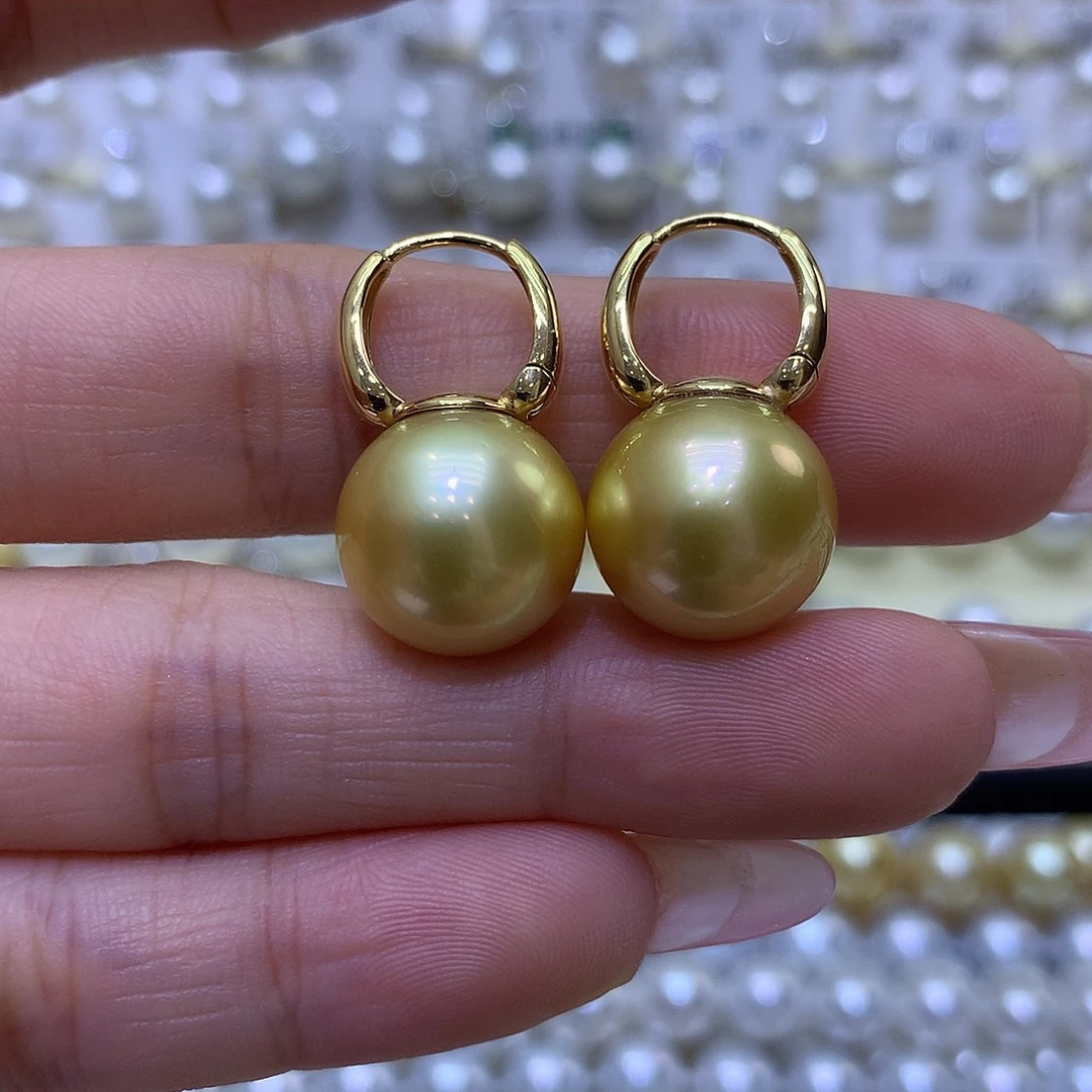 18K金镶嵌海水珍珠耳饰14/15mm