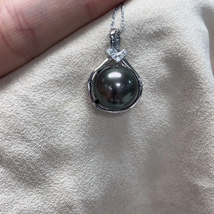 银S925镶嵌海水珍珠颈饰大溪地 12-13mm 84号