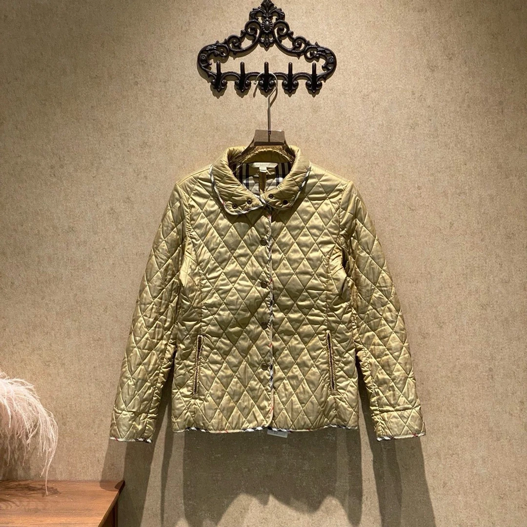 99新 BURBERRY/博柏利 香槟色菱形格内里格纹薄棉服/s码/35029
