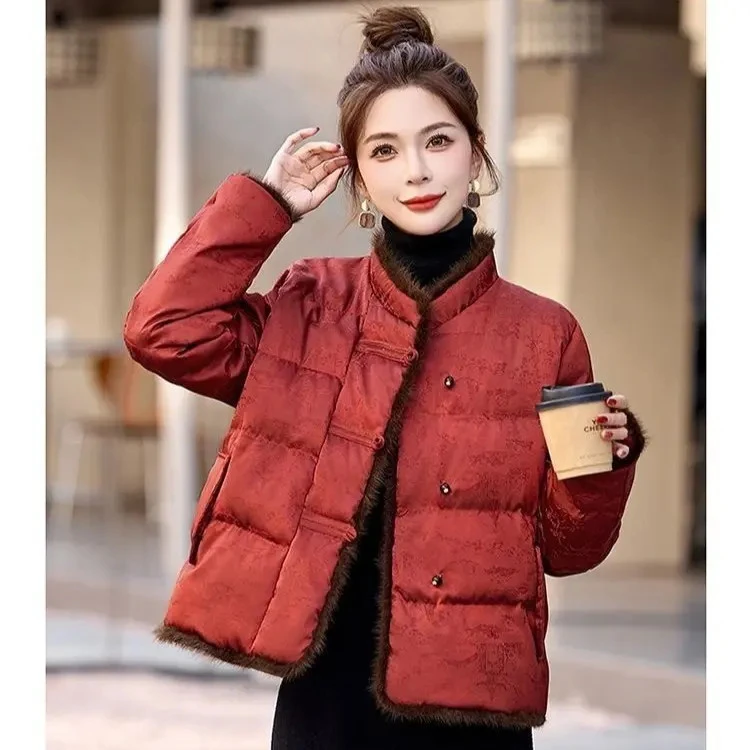 （运费险）2025新中式国风棉衣棉服女秋冬季高级感复古提花盘扣加厚