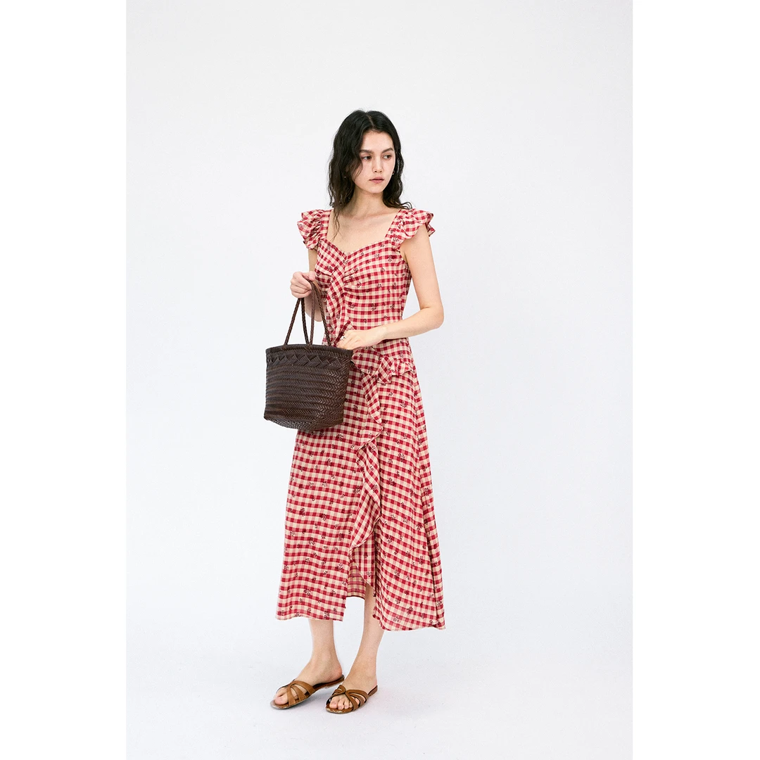 HeyDress格纹荷叶边连衣裙XS-L