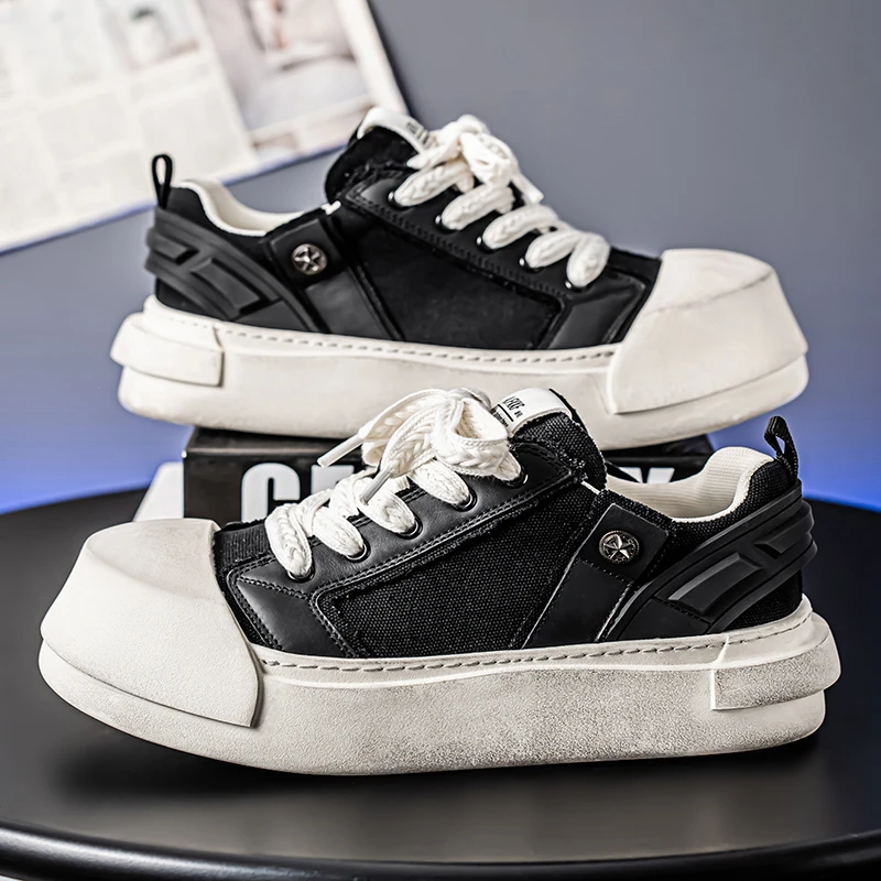 男鞋小众个性板鞋做旧休闲鞋时尚潮流德比鞋厚底帆布脏脏鞋大头鞋