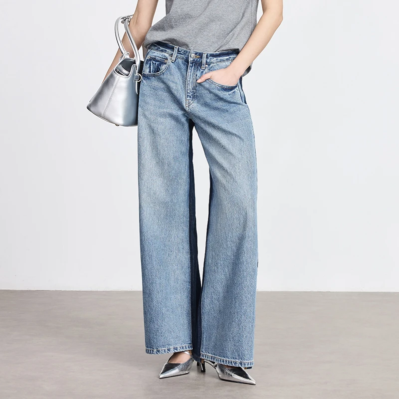 【专柜款牛仔裤】25年秋季新款高腰宽松设计感牛仔丹宁风阔腿裤9957