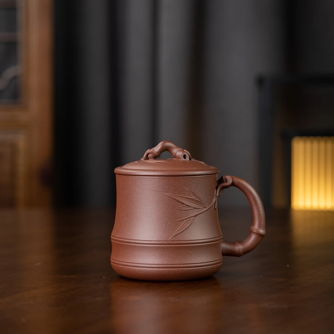 【砂界】双竹节盖杯 紫泥360cc 紫砂盖杯家用茶具