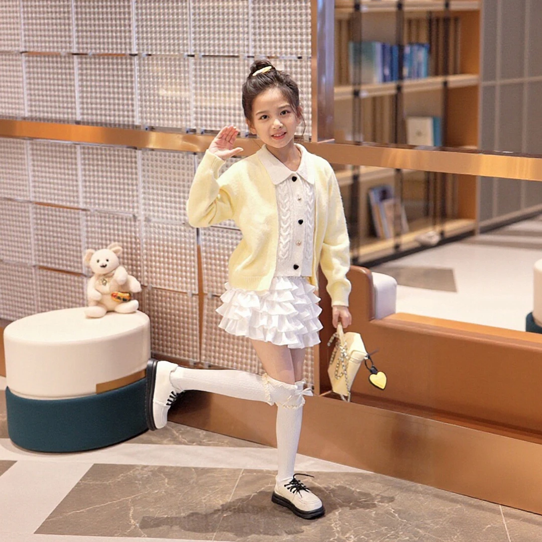 媛媛公主2025秋季女童新品百搭假两件开衫春秋毛衣外套15314A383