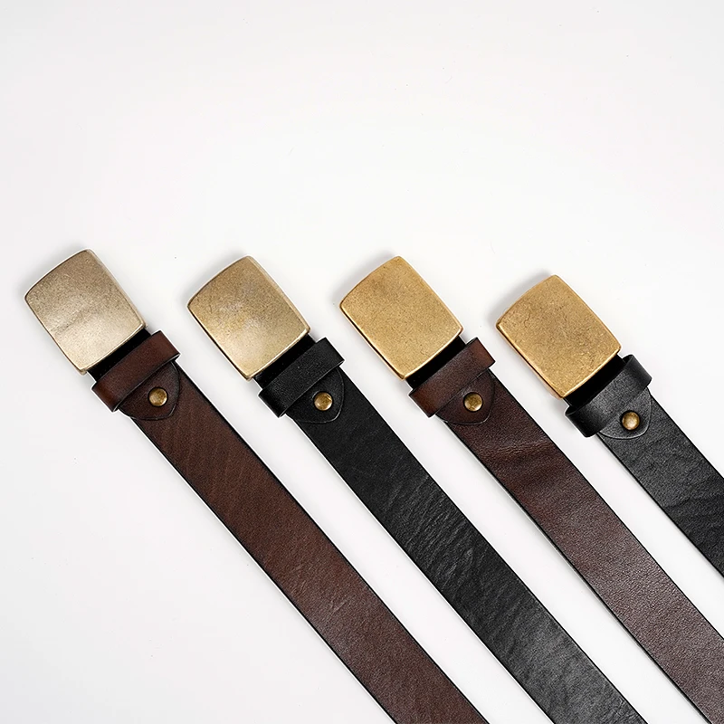 西部印像2025头层牛皮情侣腰带真皮简约复古金属方扣时尚皮带LC白