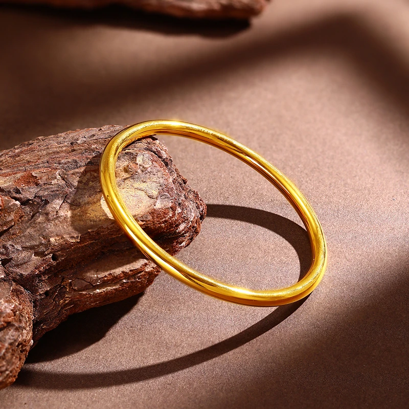 足银手镯 银铸厚金亮面圆形素圈实心手镯简约百搭磨砂情侣送礼盒