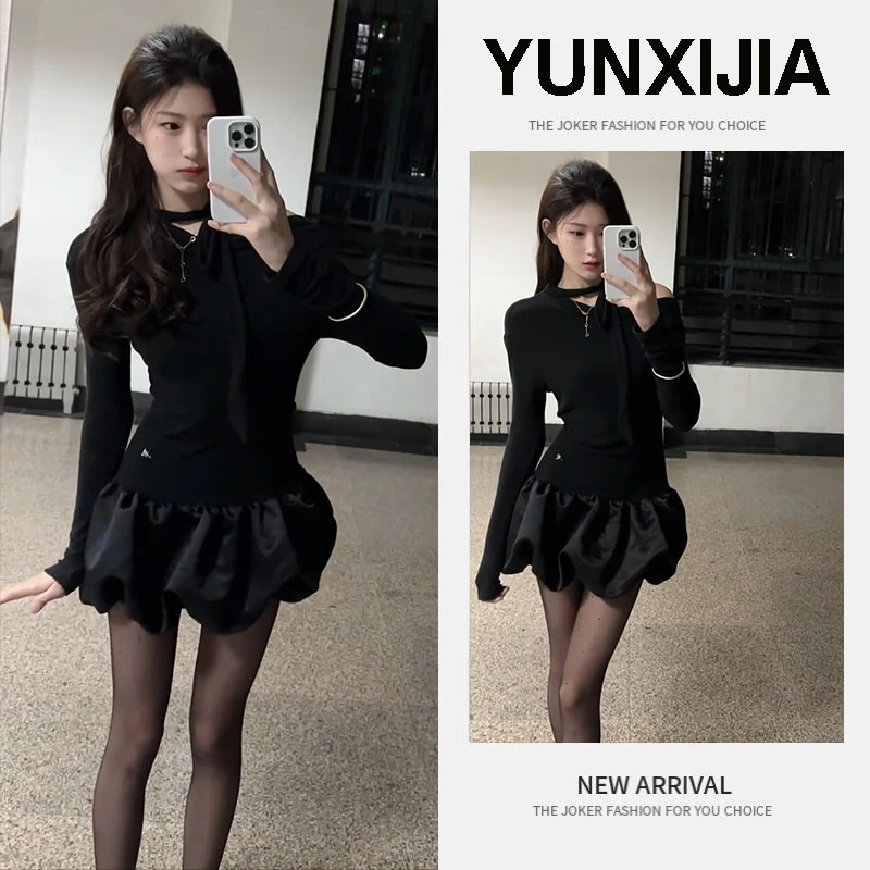 春夏时尚穿搭2025年新款韩系时尚显瘦长袖连衣裙短裙子