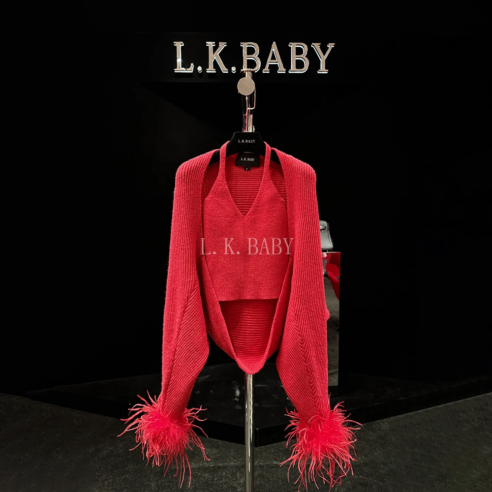 【L.K.BABY】喜上眉梢 fashion气质设计感廓形运动羽毛披肩开衫外套