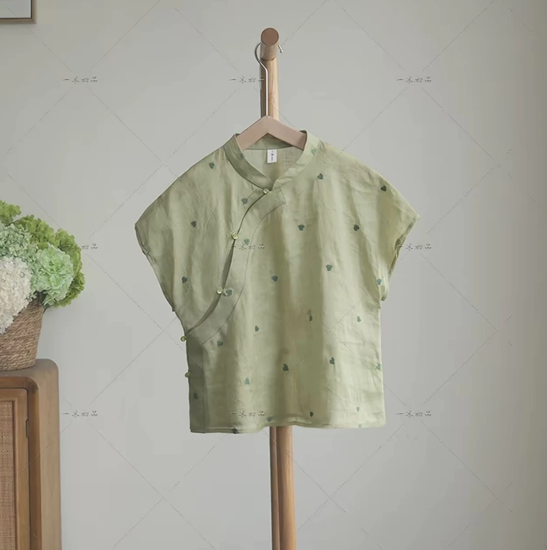 【心茜】新中式轻国风年轻文艺清冷茶服短款夏季禅意小飞袖上衣