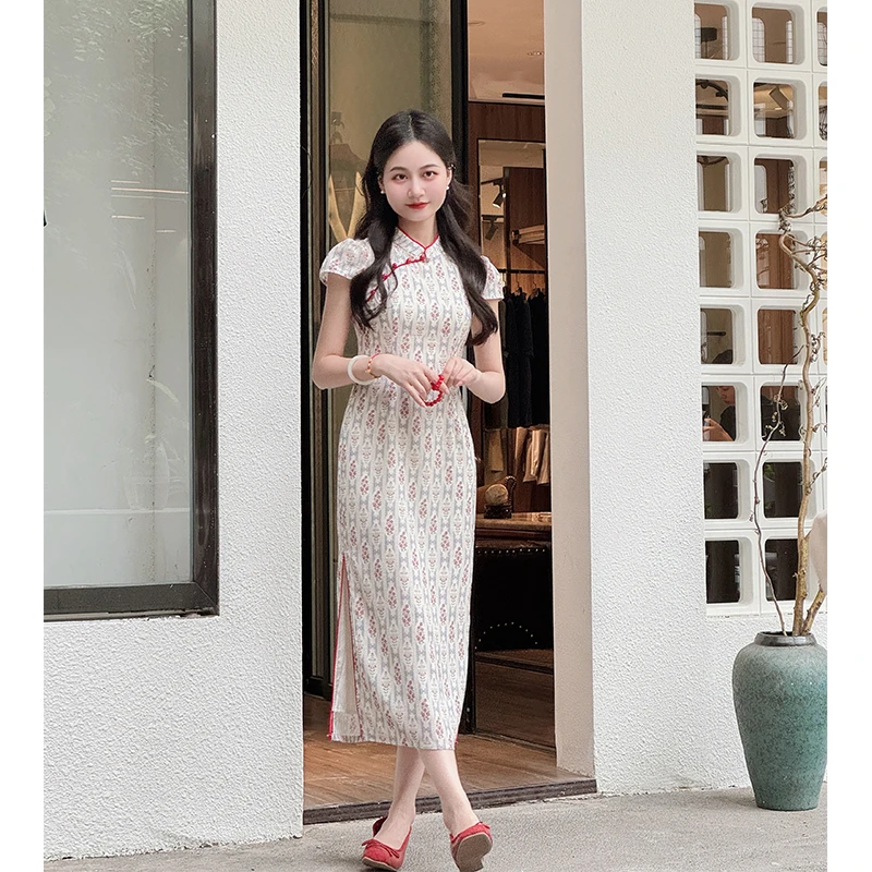 【江南烟柳】小个子定制气质文艺改良旗袍新中式印花修身连衣裙女