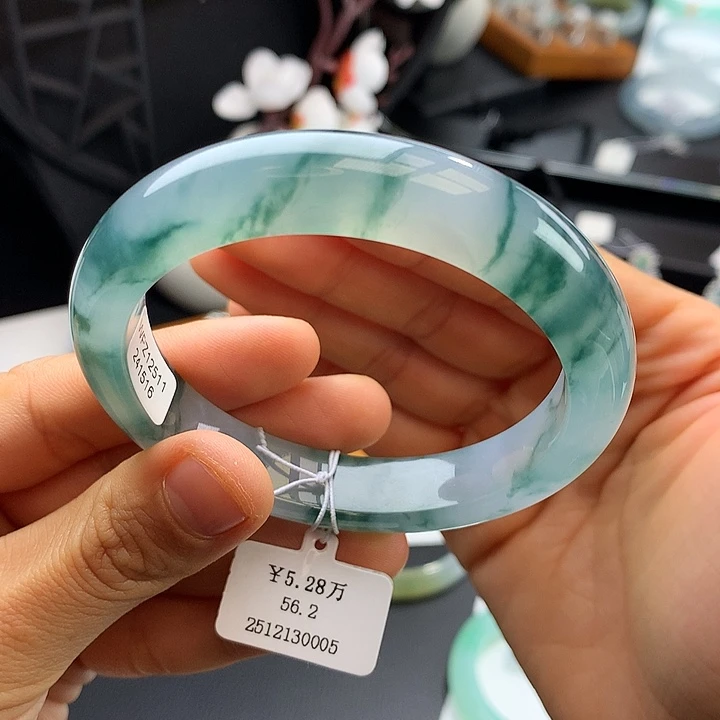 未镶嵌手镯翡翠56.6冰飘花正圈