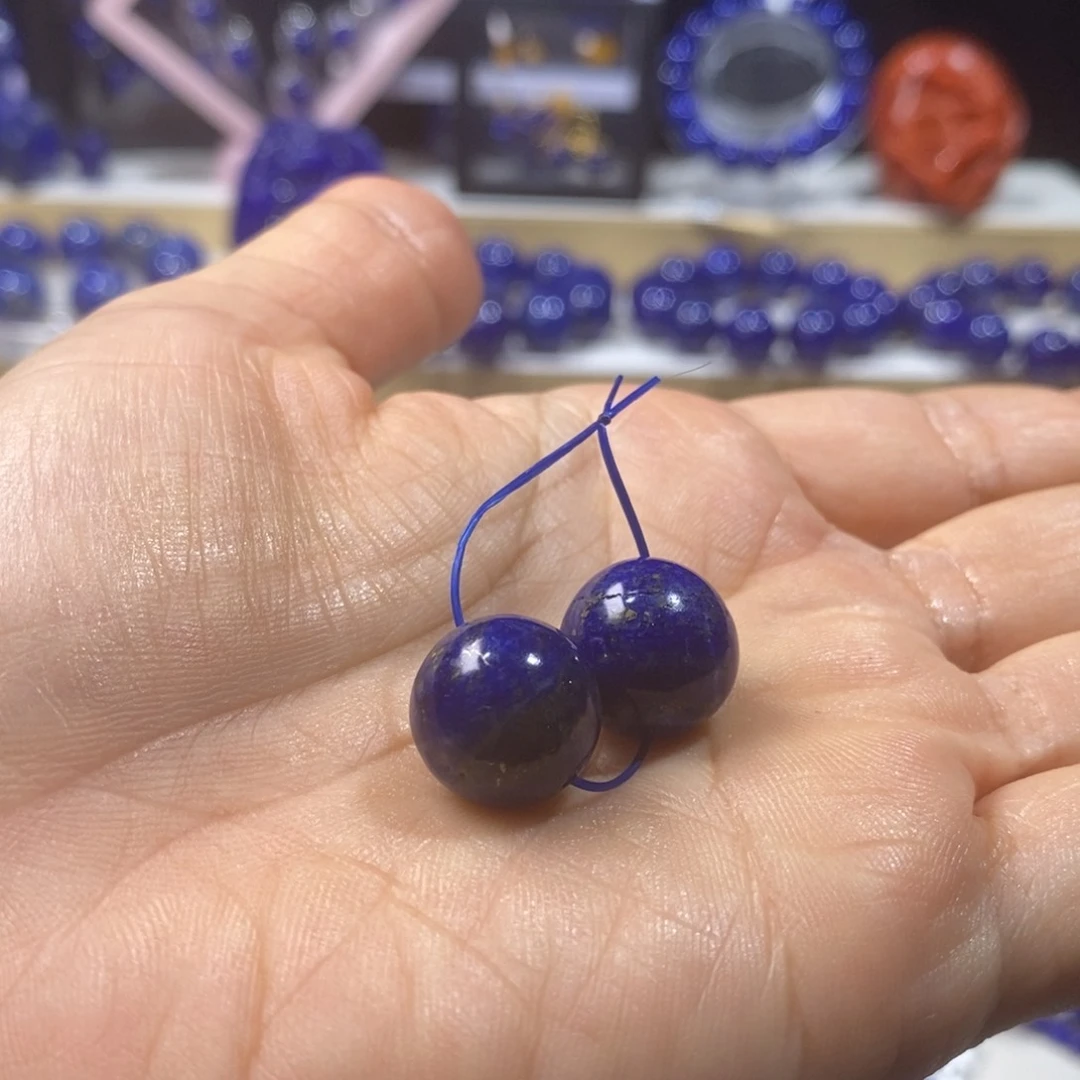 青金石合金单珠微瑕14mm圆珠2颗