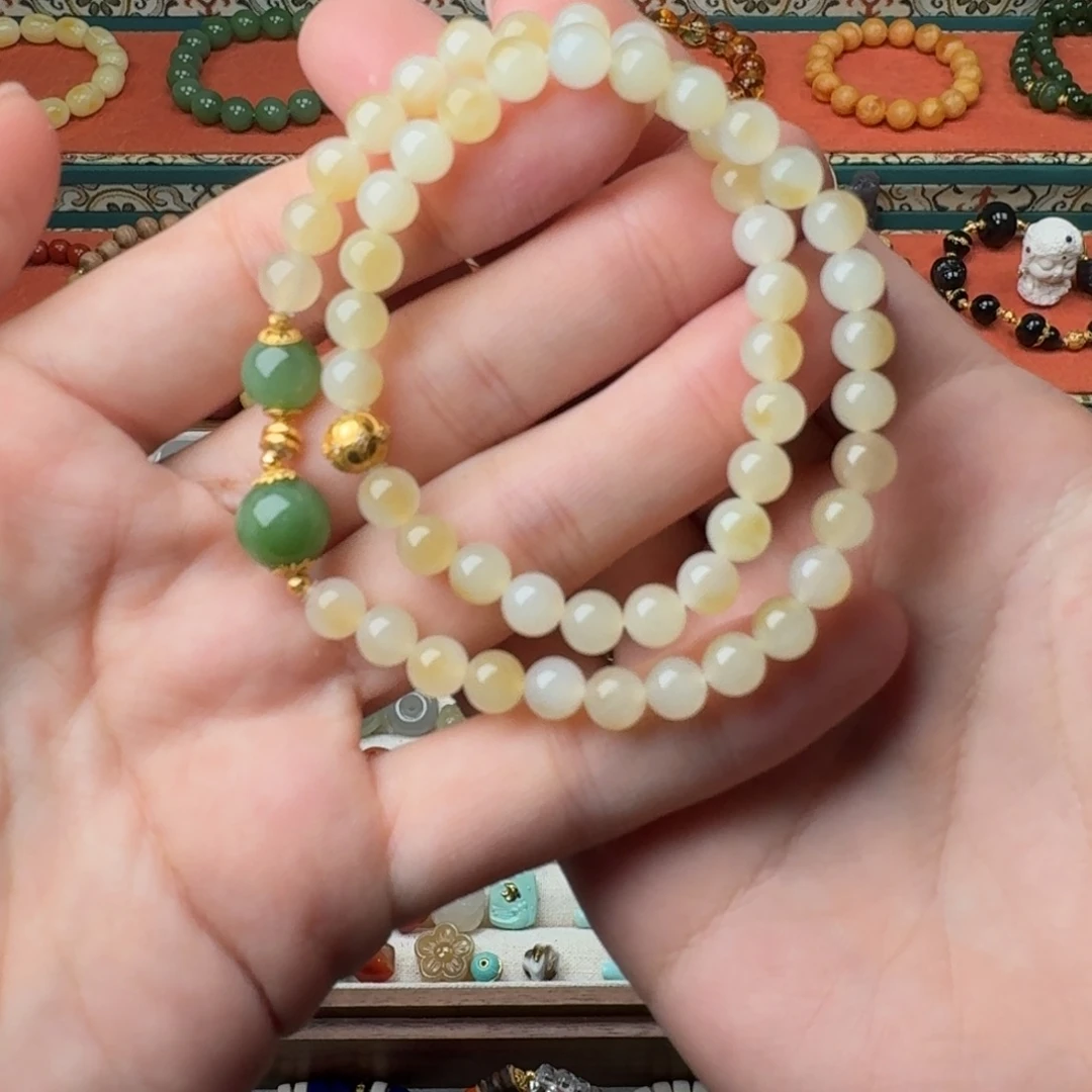 和田玉18K金镶嵌手链