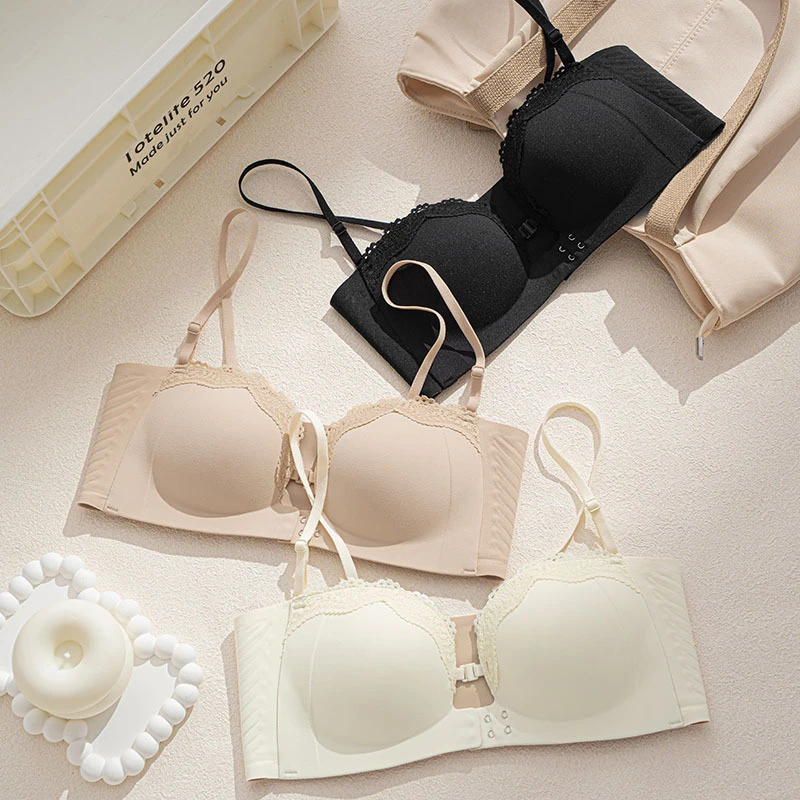无肩带可调节前扣上托5526内衣女性感隐形粉底液bra小胸聚拢文胸