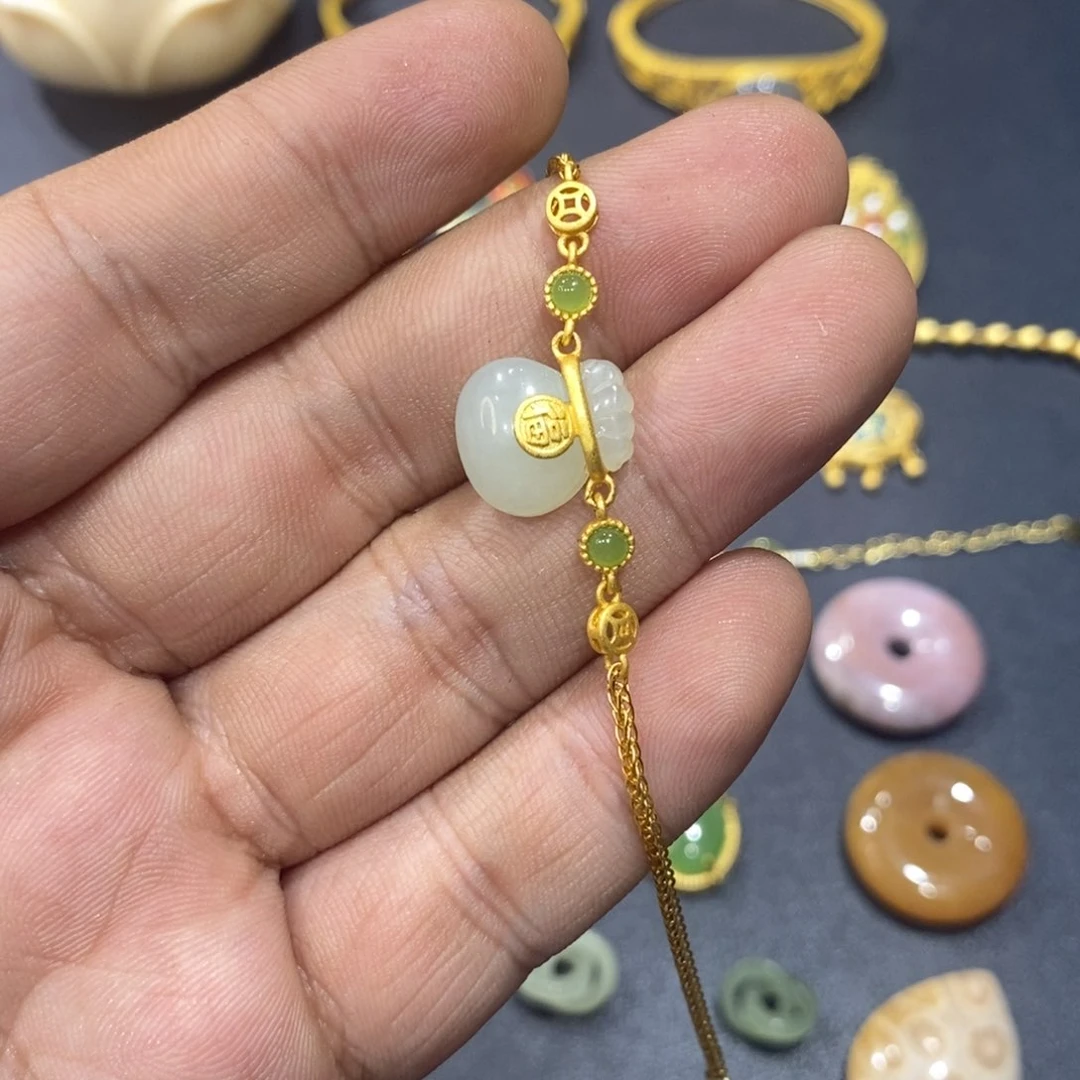 和田玉手链银S925镀金镶嵌1****s