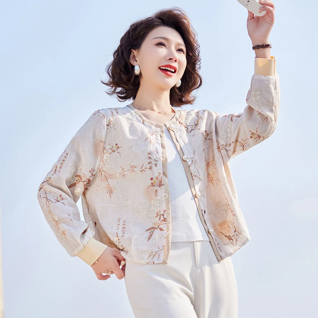 【新中式雪纺外套】春季妈妈装中老年女装国风复古薄款遮阳外套女