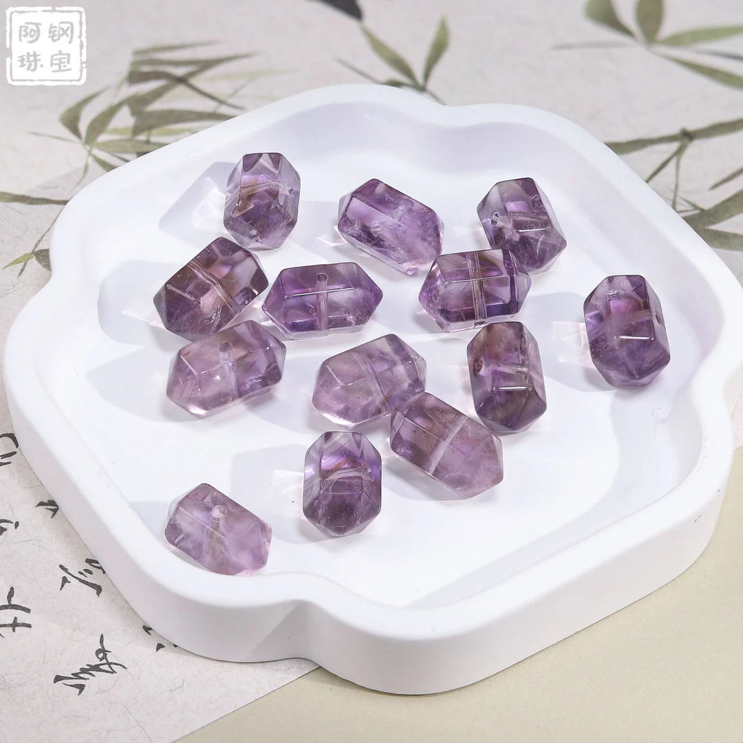紫水晶双尖配件(8*14)(无证书)通孔配饰-多样性发其一-ZS921