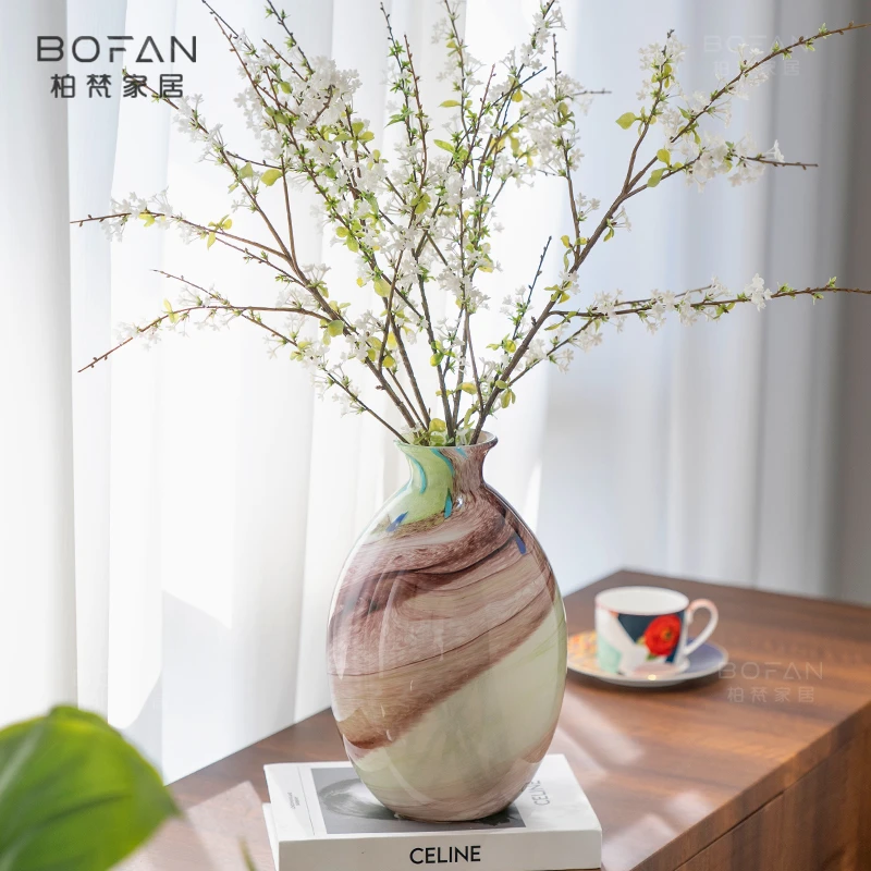 bofan/柏梵新中式轻奢高级感流纹花瓶新家设计感小众客厅插花花瓶