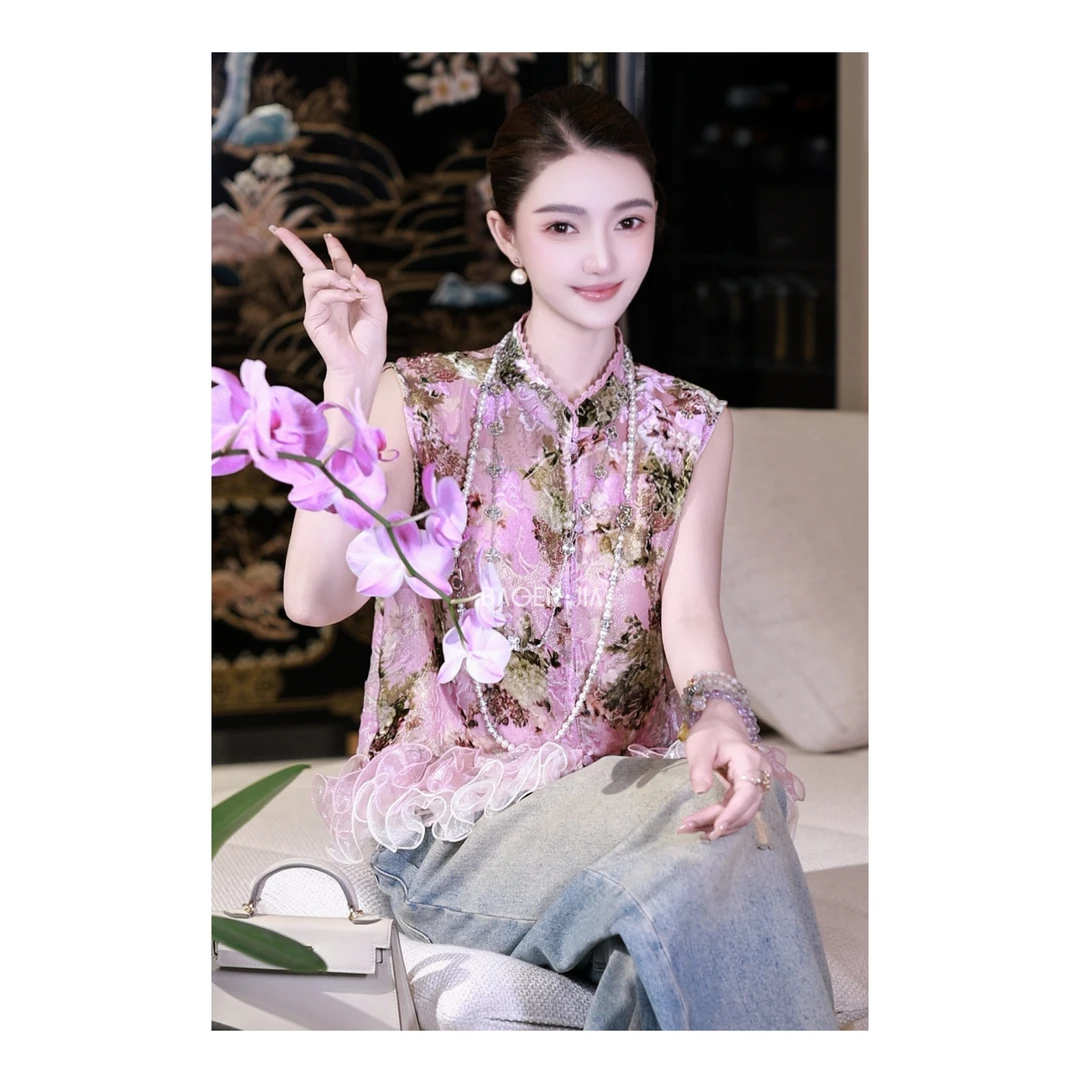 10-【美人赋】宝儿家含幂BG46025206XQ夏季款立体烧花拼接花边马甲