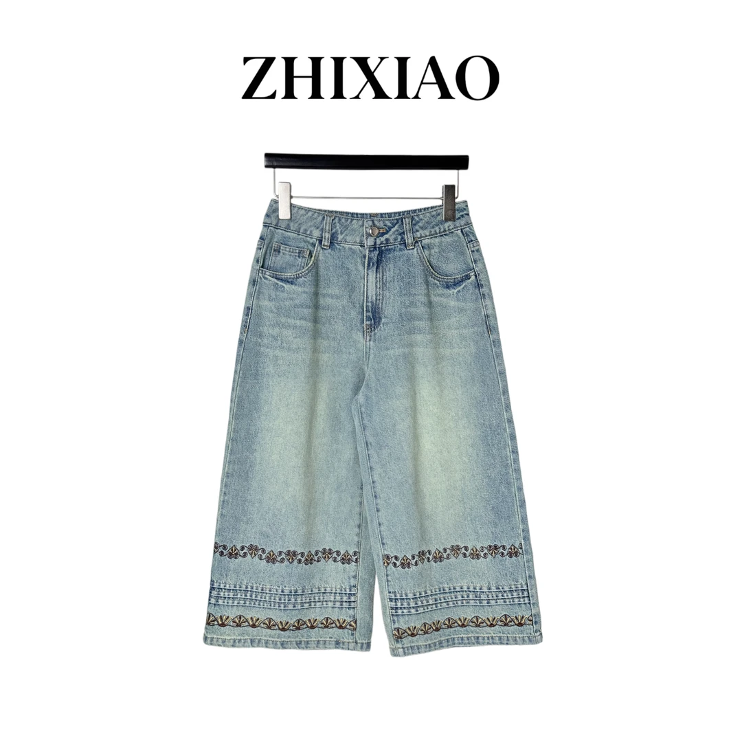 【ZHIXIAO】夏季新款：刺绣七分牛仔裤23237