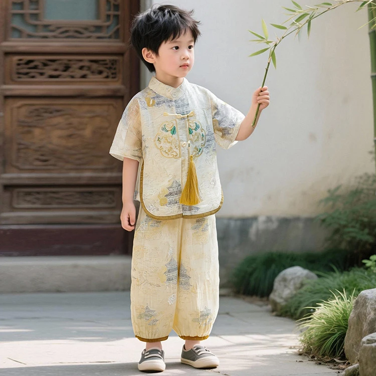 汉服男童国风唐装儿童中式套装夏季宝宝古风薄款改良日常可穿古装