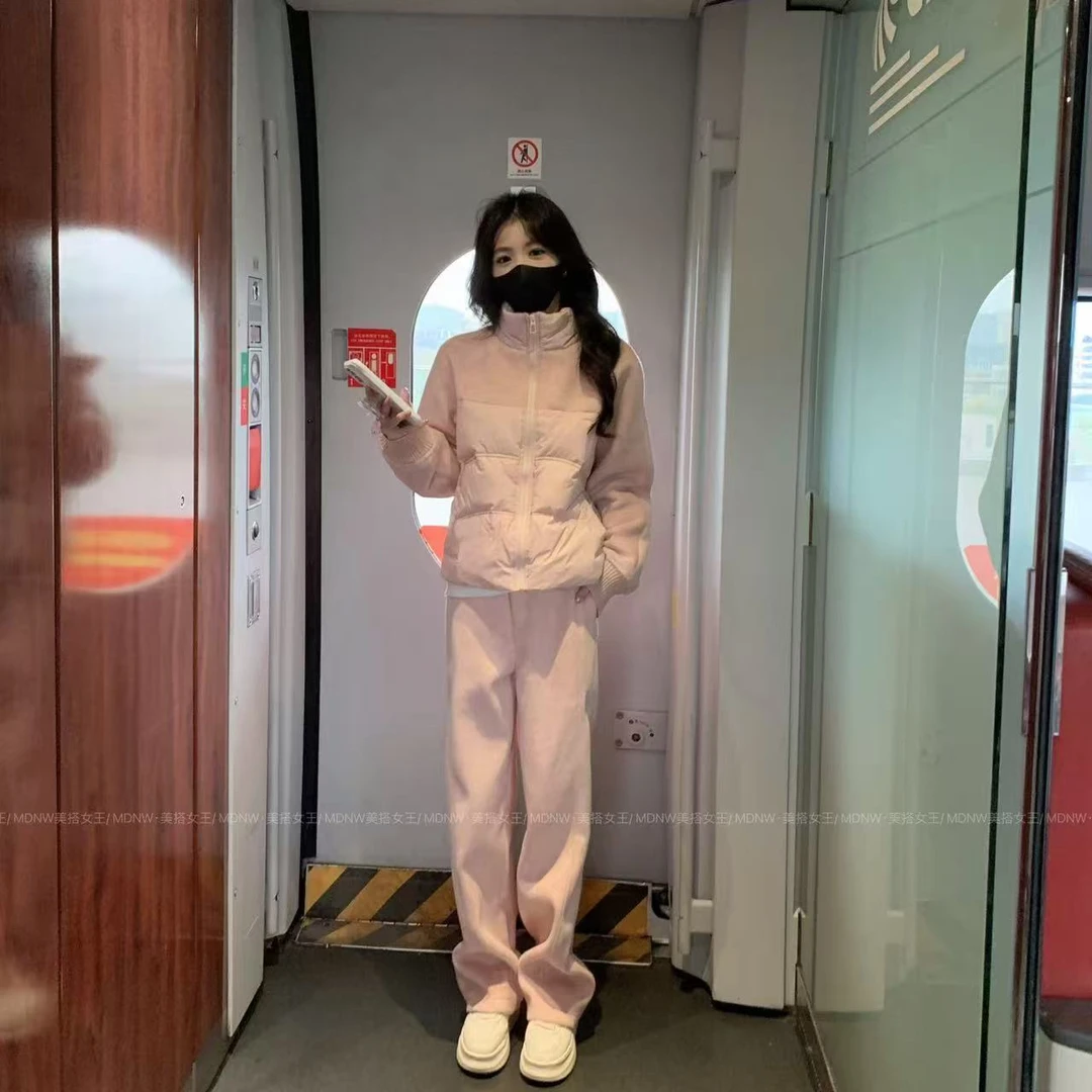 【极简奢品】设计师冬装新款毛呢羽绒外套+毛呢裤子套装YR187