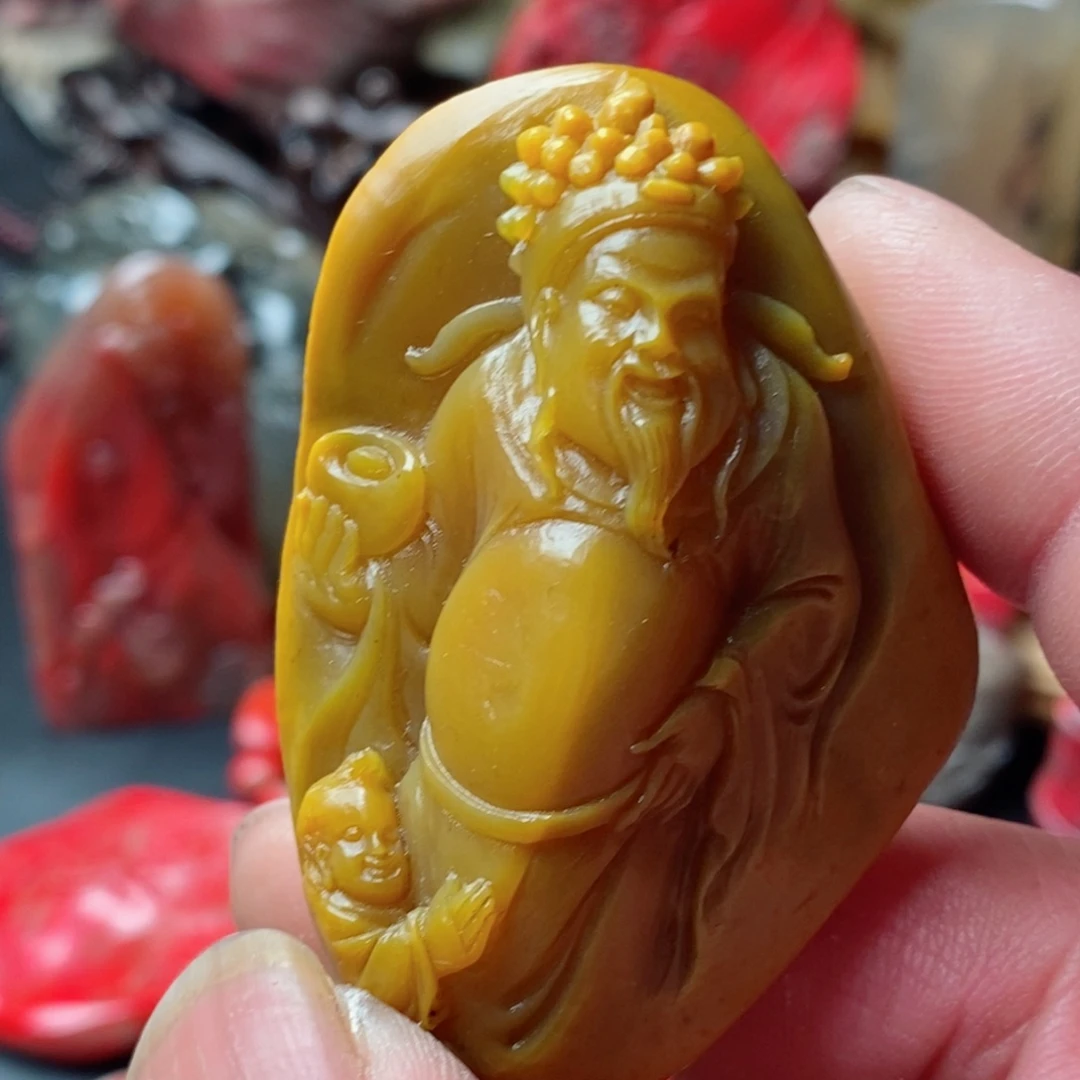 昌化鸡血石田黄手把件