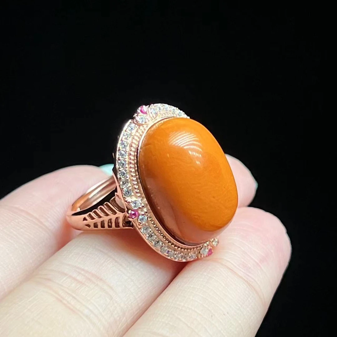 S925银镶蜜蜡戒指多样性发一-BTH074（尺寸19*14*9.5mm）