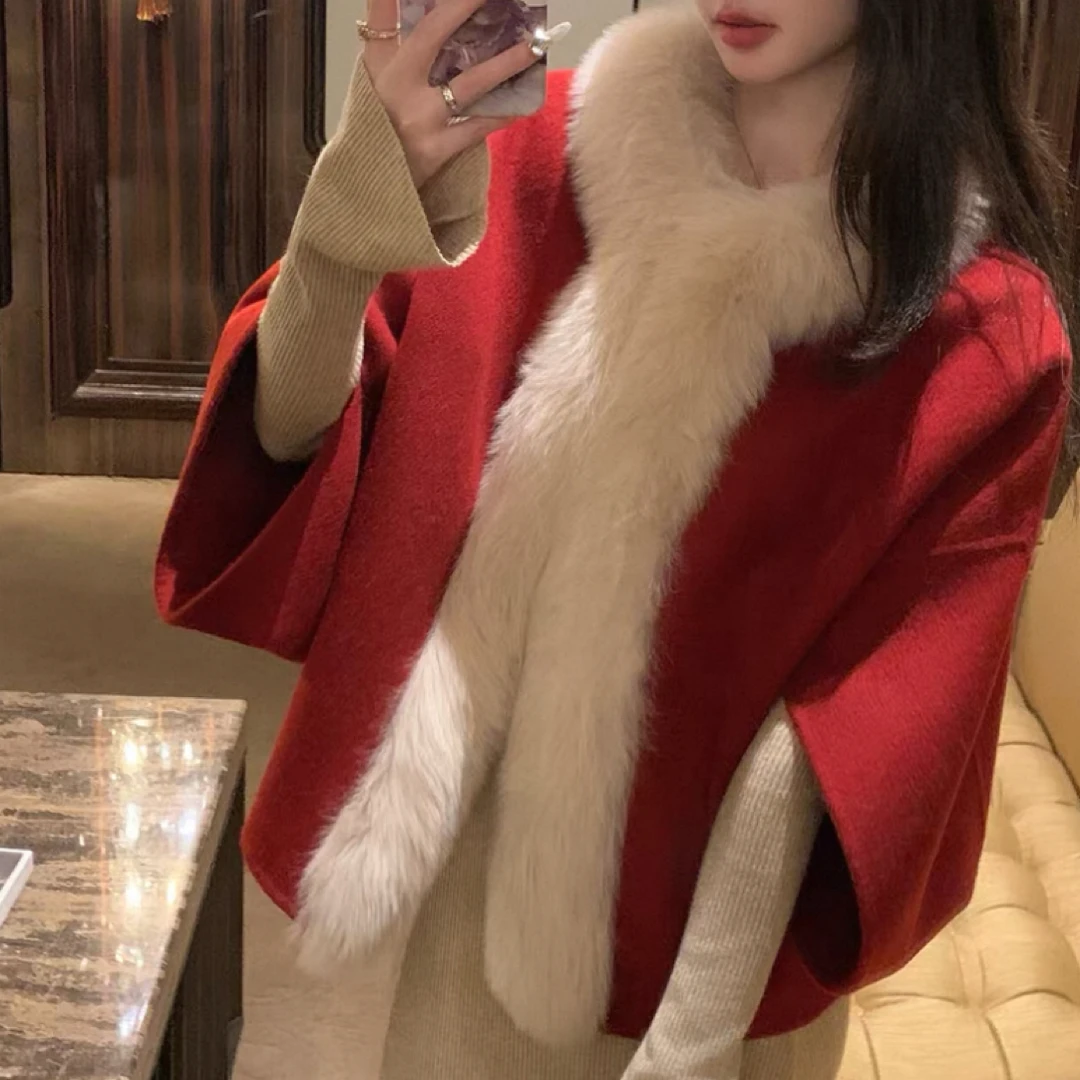 【南庭外】斗篷披肩外套 红色