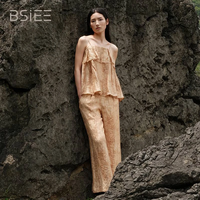 BSIEE/本涩气质休闲女士夏季毛边吊带套装