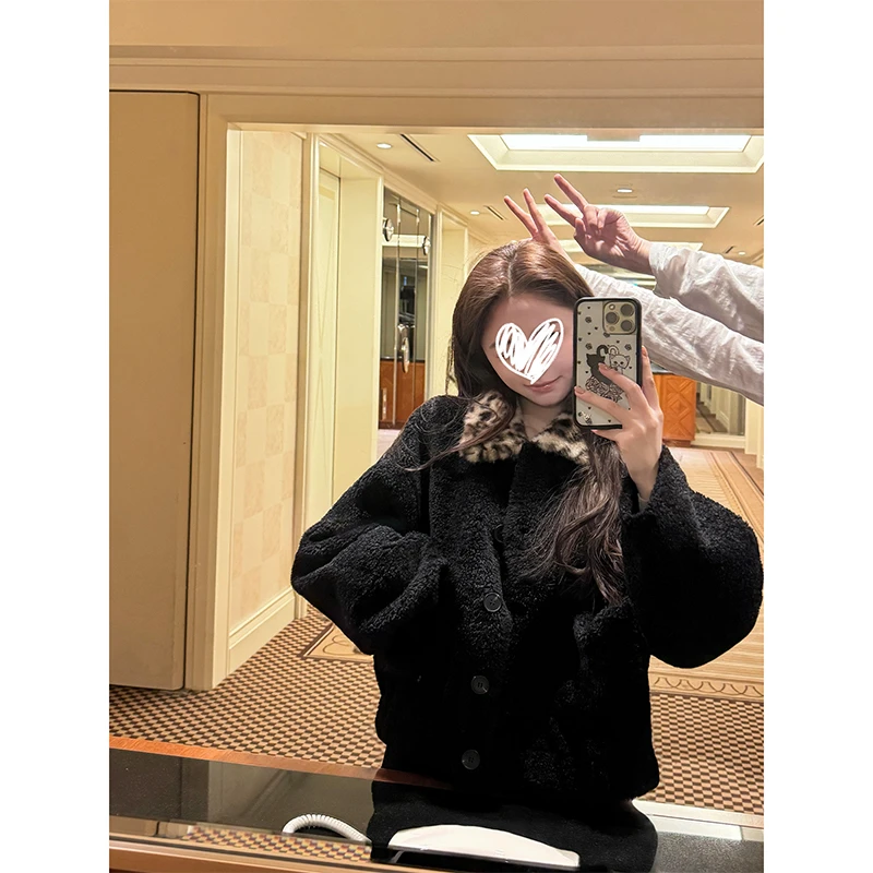 短外套女复古高级感豹纹毛领加厚2025新款慵懒冬季小个子长袖上衣