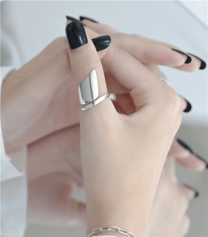 925银戒指 S925银「塔尖」不规则时尚光面个性戒指东大门拇指指环