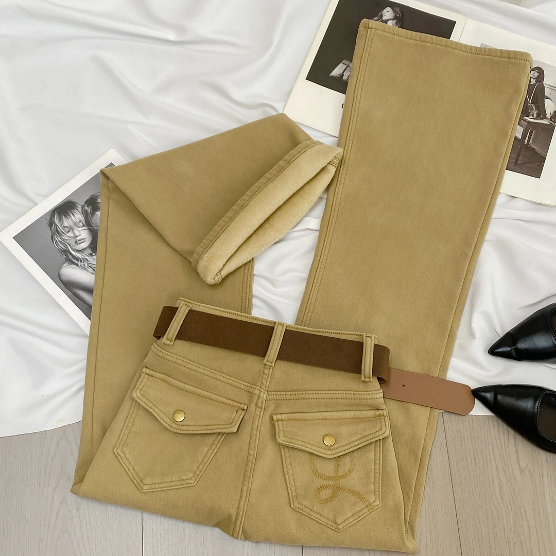 加绒冬季微喇女士新款裤子牛仔裤爆款2025年高腰显瘦不贴腿喇叭裤