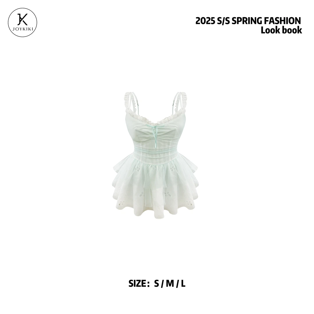 JOY KIKI鹅了么【薄荷汽水】夏季甜美少女风网纱拼接连衣裙 J25B492