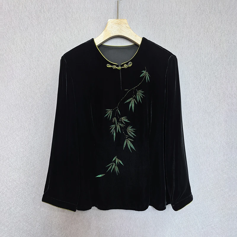 蚕物【891831】真丝丝绒上衣100%桑蚕丝圆领小衫女