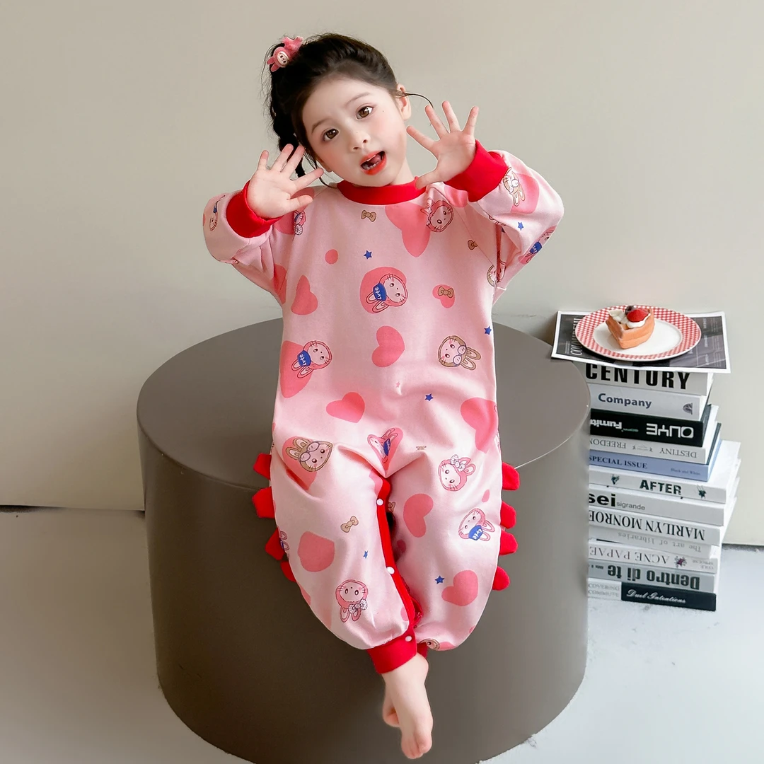 女童纯棉连体睡衣春秋季女宝宝防踢被着凉睡袋儿童秋款保暖家居服