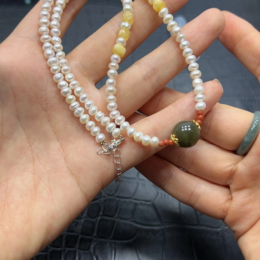 烟晶手链银S925镶嵌珍珠项链A487