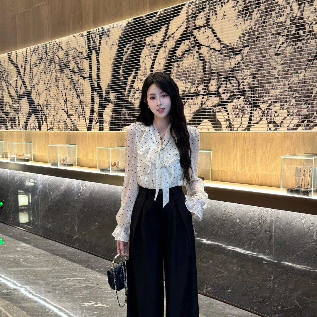 YUANLIANSU/圆脸酥【枫影沉秋】法式波点长袖衬衫+吊带两件套女秋季