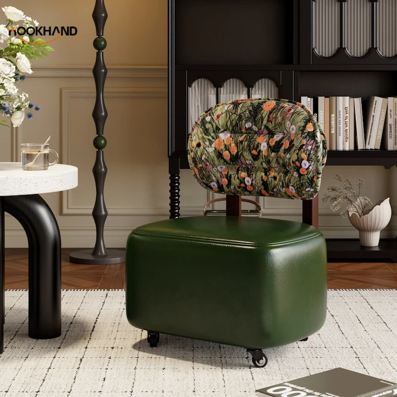 逍遥小沙发提花实木中古靠背旋转凳家用溜溜椅客厅沙发凳换鞋凳子