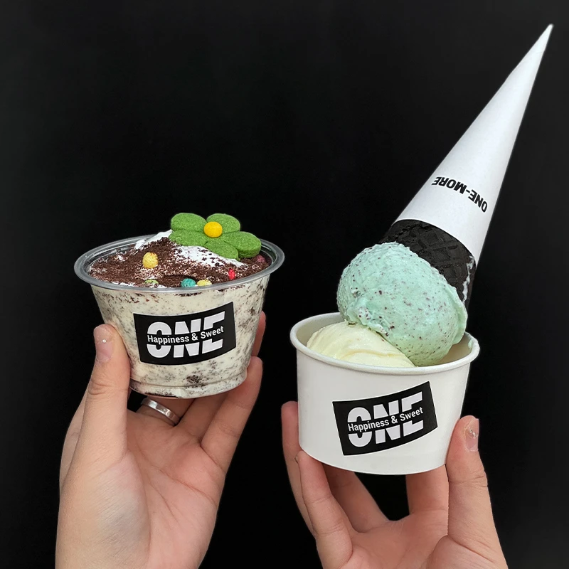 一次性冰激凌碗冰淇淋卷筒纸套脆皮筒冷饮杯手提袋包装商用定制