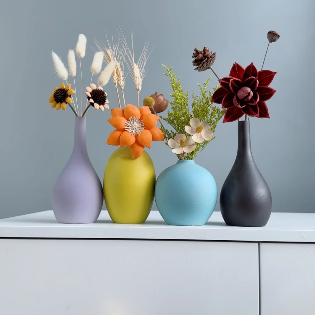 摆件陶瓷小花瓶摆件含花总高约20-30cm