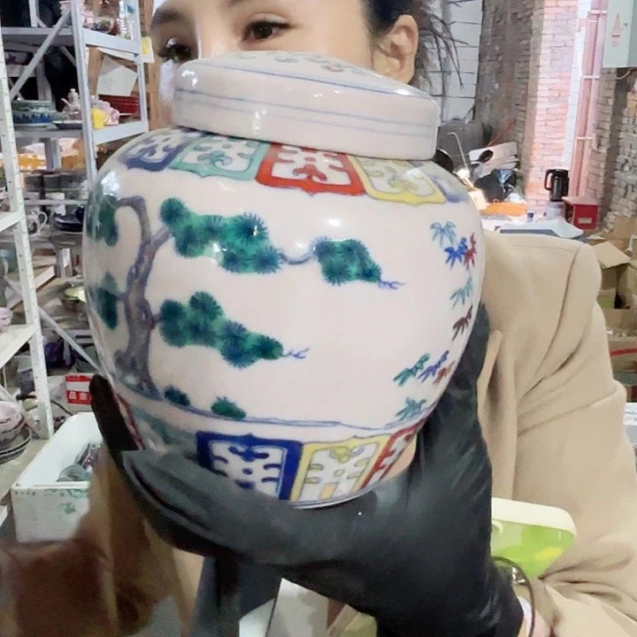 陶其他景德镇高温陶瓷松竹梅斗彩盖罐