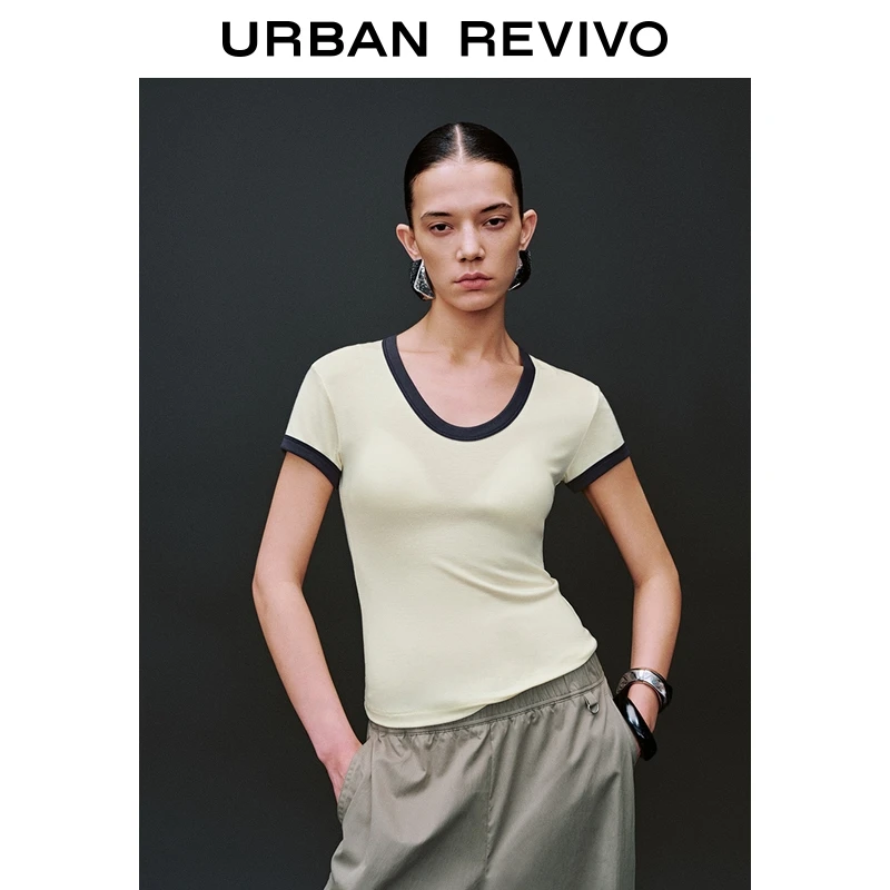 UR2025夏季新款女装休闲简约百搭撞色边短袖T恤UWB450046