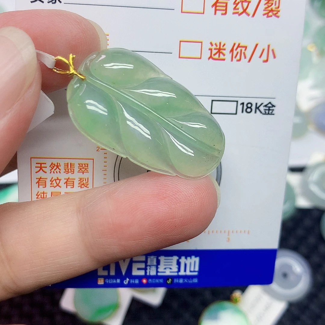 翡翠18K金镶嵌颈饰叶子