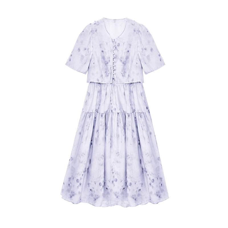 【小花专属】重工晕染提花长裙两件套N2683