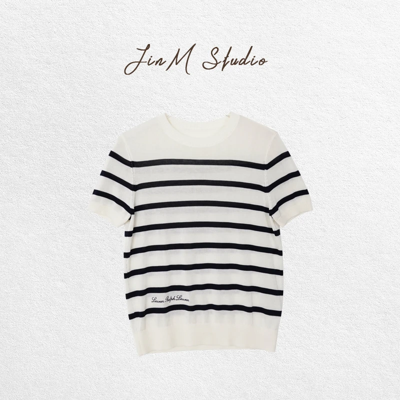 Jinmstudio丨【慵懒条纹】莱赛尔醋酸撞色条纹圆领T恤602501A3069