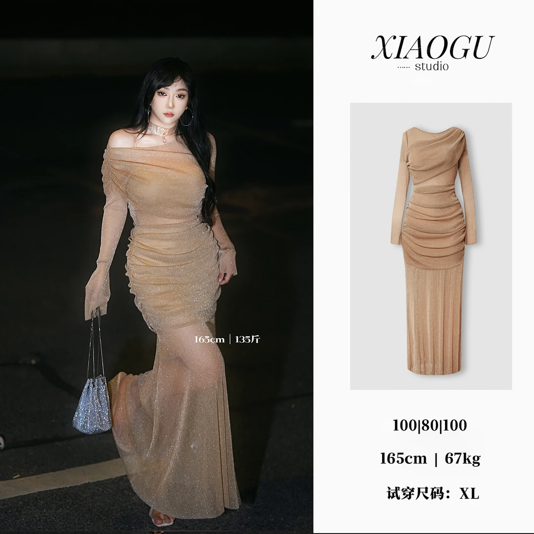 【满天星】微胖大码胖MM纯欲性感纱网连衣裙夏季收腰显瘦微透包臀