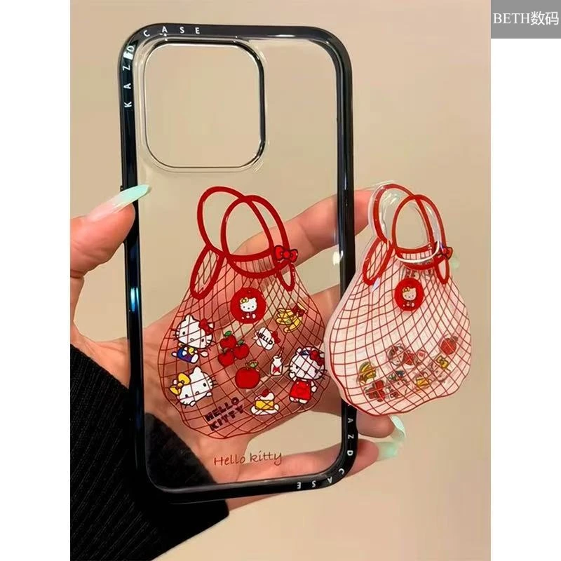 创意红购物袋猫咪摇摇乐支架适用iPhone16promax15手机壳14女