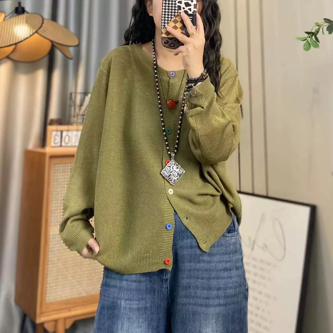 防晒开衫圆领夏季长袖时尚女毛针织衫薄款毛衣上衣秋冬慵懒风